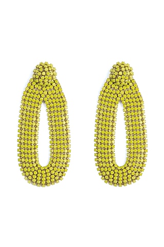 Yellow Glass Beaded Dangler Earrings by Deepa Gurnani