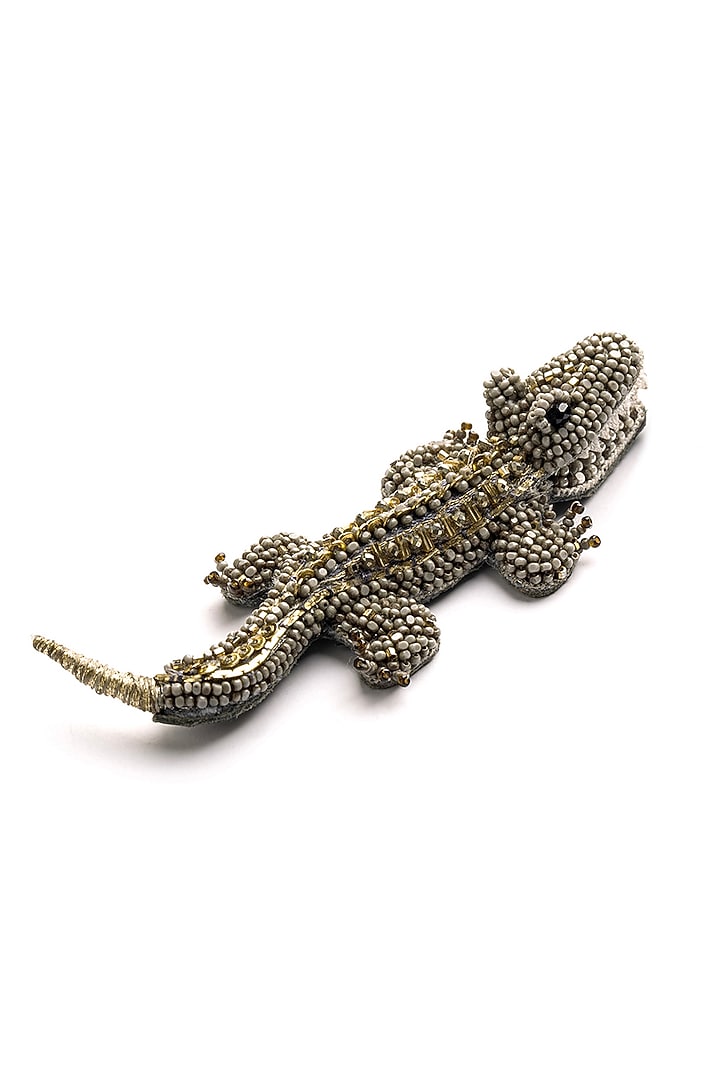 Olive Glass Beaded Alligator Brooch by Deepa Gurnani at Pernia's Pop Up Shop