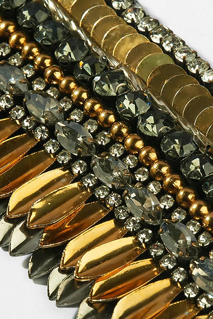 Gold Gunmetal Glass Beaded & Metallic Thread Bracelet by Deepa Gurnani at Pernia's Pop Up Shop