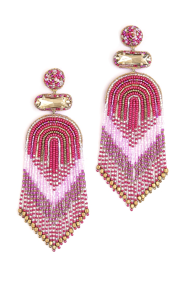 Pink Glass Beaded Dangler Earrings by Deepa Gurnani at Pernia's Pop Up Shop