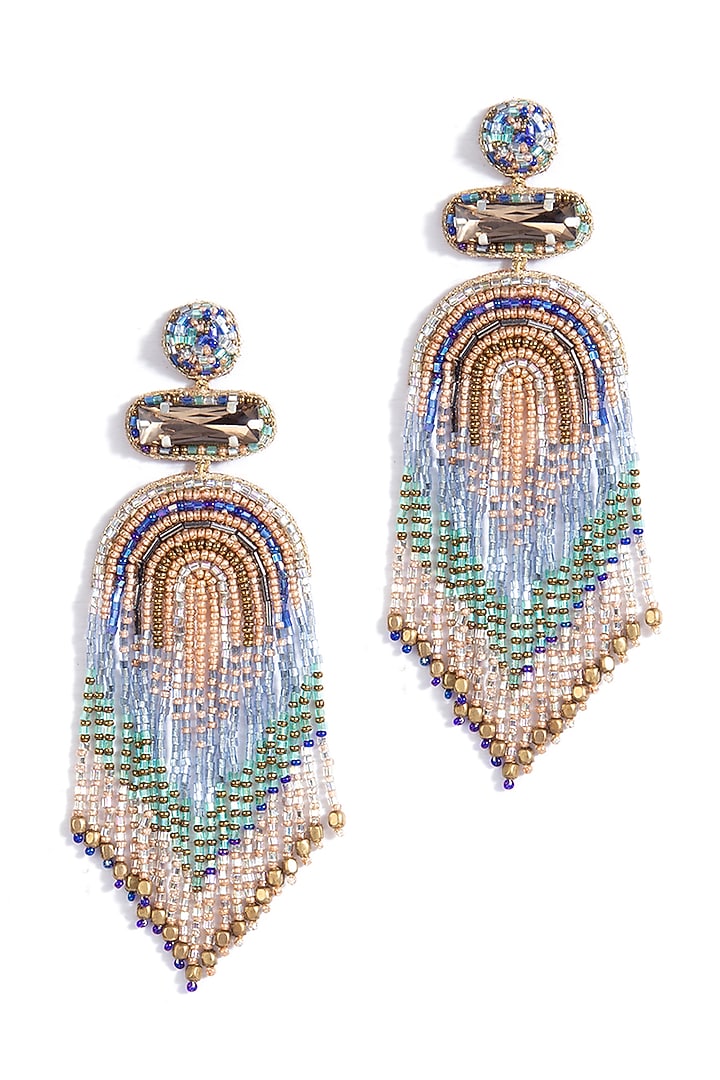Blue Glass Beaded Dangler Earrings by Deepa Gurnani at Pernia's Pop Up Shop