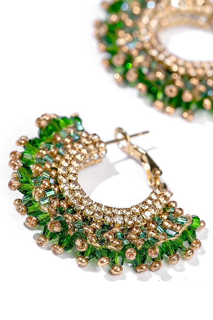 Emerald Green Glass Beaded Hoop Earrings by Deepa Gurnani at Pernia's Pop Up Shop