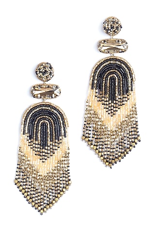 Black Beaded Dangler Earrings by Deepa Gurnani