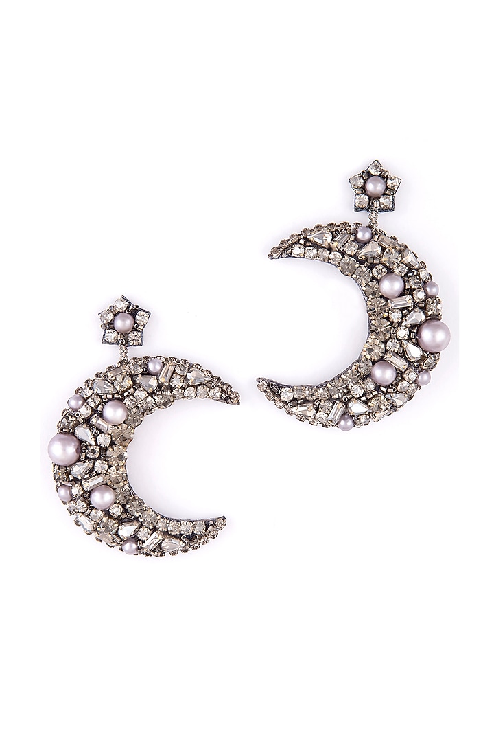 Gunmetal Glass Beaded & Glass Crystal Dangler Earrings by Deepa Gurnani at Pernia's Pop Up Shop