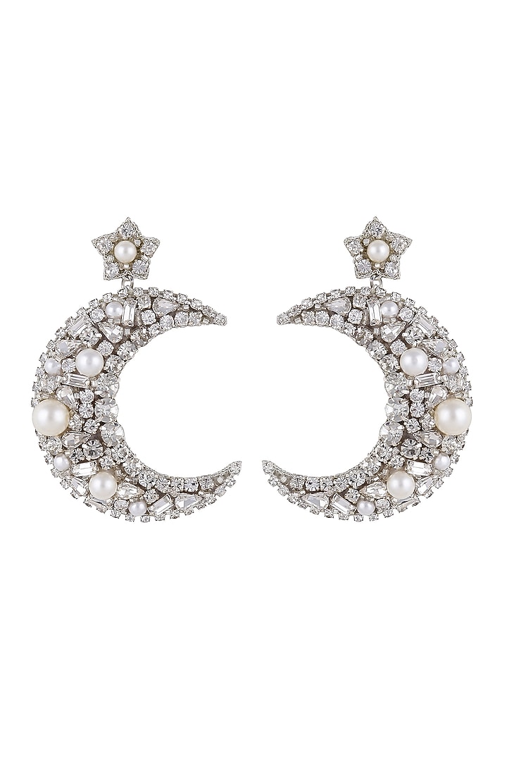 Silver Glass Beaded & Glass Crystal Dangler Earrings by Deepa Gurnani at Pernia's Pop Up Shop