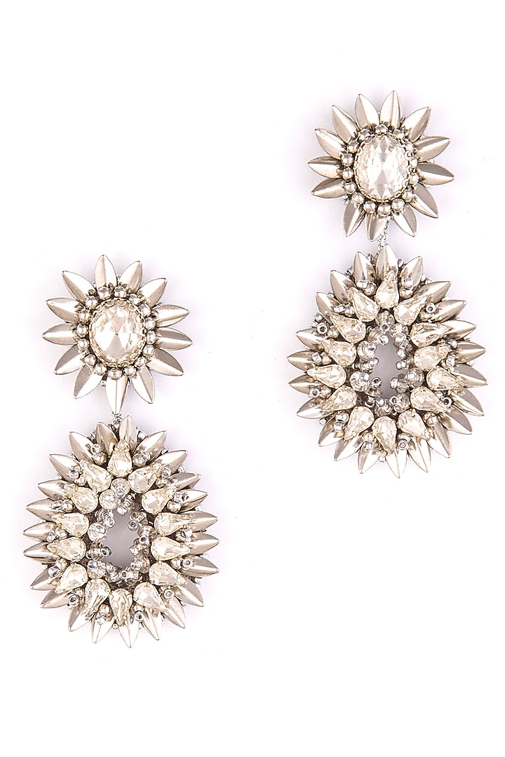 Silver Glass Crystal Dangler Earrings by Deepa Gurnani at Pernia's Pop Up Shop