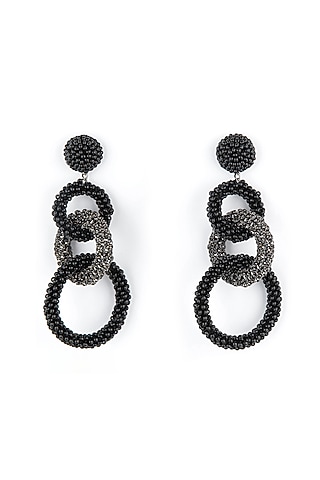 Black Bead & Crystal Dangler Earrings by Deepa Gurnani