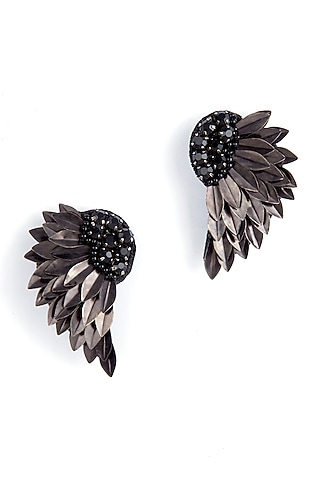 Black Glass Crystal Dangler Earrings by Deepa Gurnani