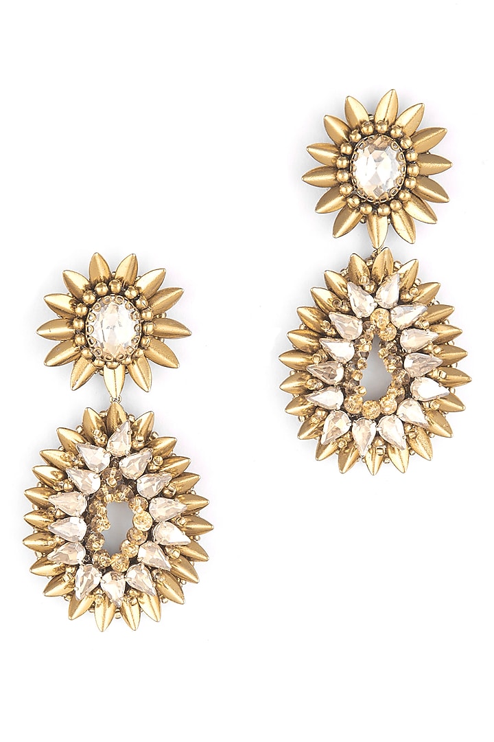 Gold Glass Crystal Dangler Earrings by Deepa Gurnani at Pernia's Pop Up Shop