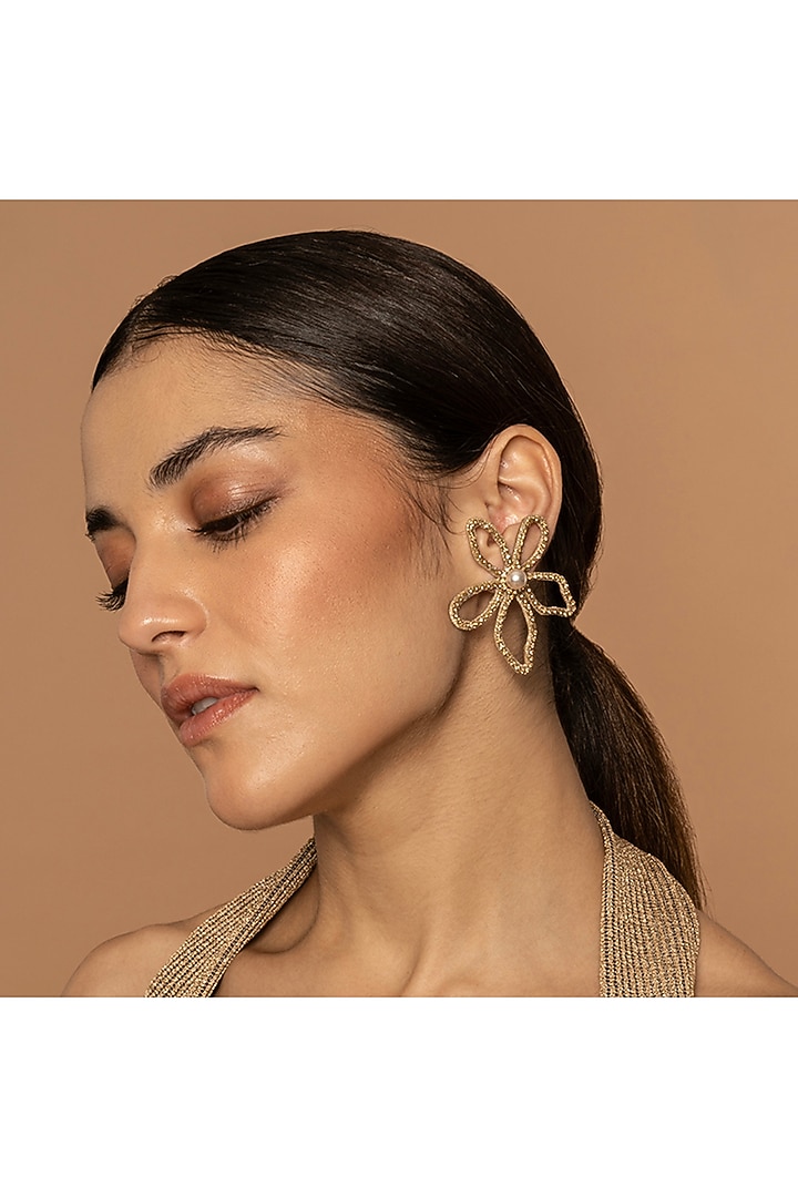 Gold Glass Beaded Stud Earrings by Deepa Gurnani at Pernia's Pop Up Shop