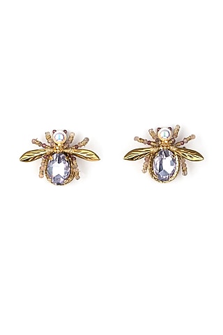Gold Glass Bead & Semi-Precious Stone Firefly Earrings by Deepa Gurnani