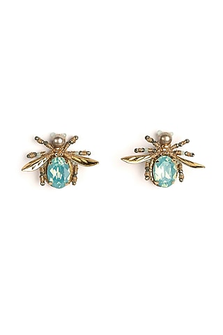 Aqua Glass Bead & Semi-Precious Stone Firefly Earrings by Deepa Gurnani