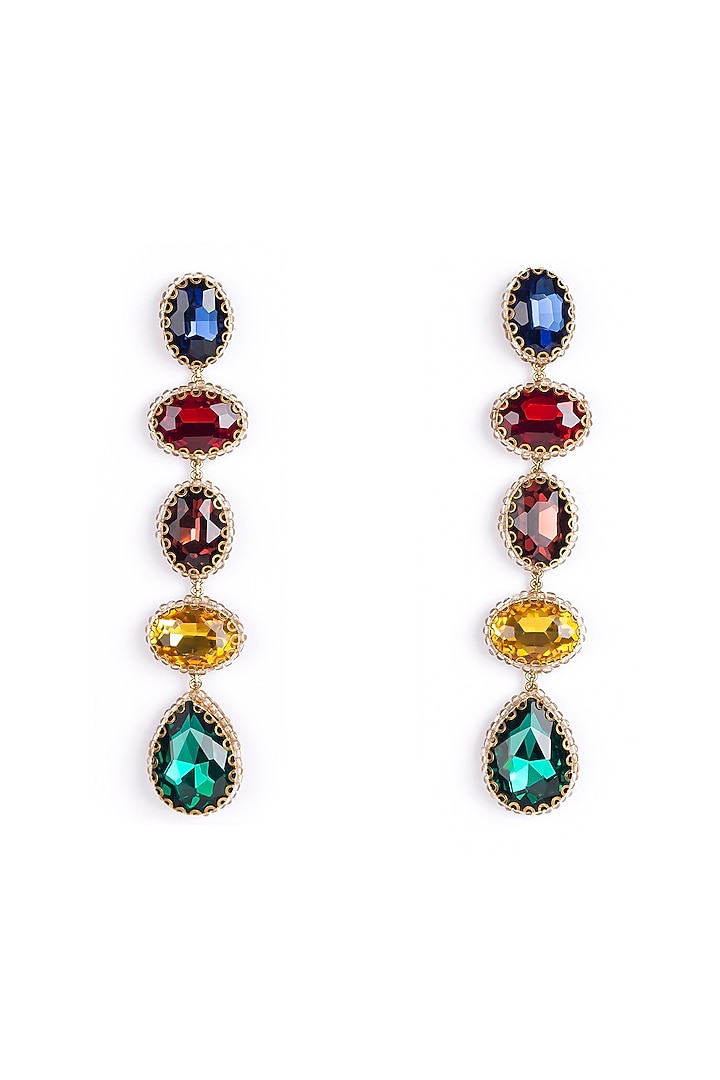 Multi-Colored Glass Crystal & Beaded Dangler Earrings by Deepa Gurnani at Pernia's Pop Up Shop