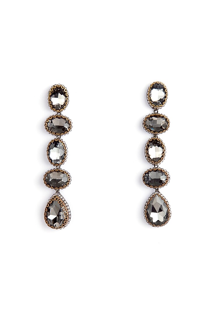 Gun-Metal Glass Crystal & Beaded Dangler Earrings by Deepa Gurnani at Pernia's Pop Up Shop