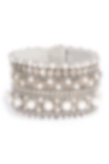 Silver Glass Bead & Pearl Hand Embellished Bracelet by Deepa Gurnani at Pernia's Pop Up Shop