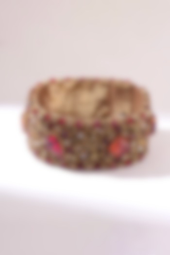 Red Glass Bead & Glass Crystal Hand Embroidered Bracelet by Deepa Gurnani at Pernia's Pop Up Shop