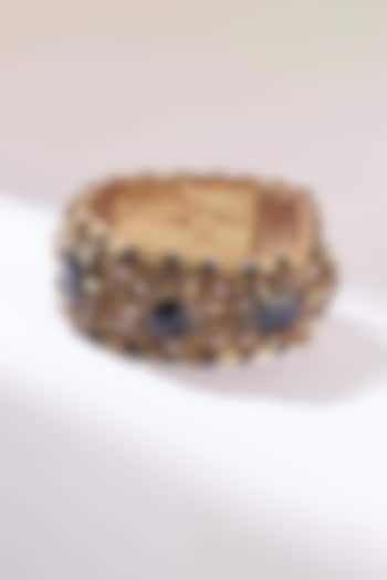 Black Glass Bead & Glass Crystal Hand Embroidered Bracelet by Deepa Gurnani at Pernia's Pop Up Shop