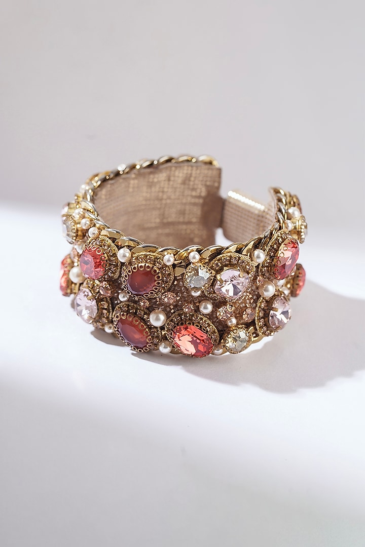 Pink Hand Embroidered Bracelet by Deepa Gurnani at Pernia's Pop Up Shop