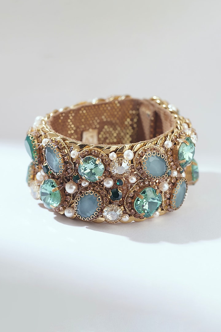 Green Glass Bead & Glass Crystal Bracelet by Deepa Gurnani at Pernia's Pop Up Shop