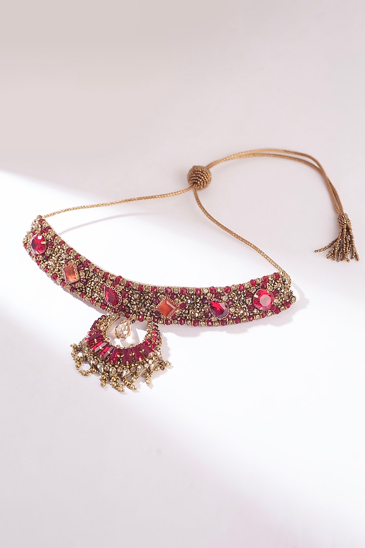 Red Hand Embroidered Necklace by Deepa Gurnani at Pernia's Pop Up Shop
