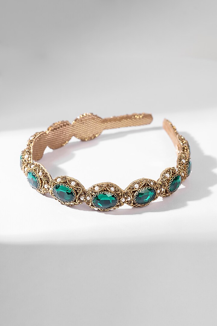 Green Hand Embroidered Headband by Deepa Gurnani at Pernia's Pop Up Shop
