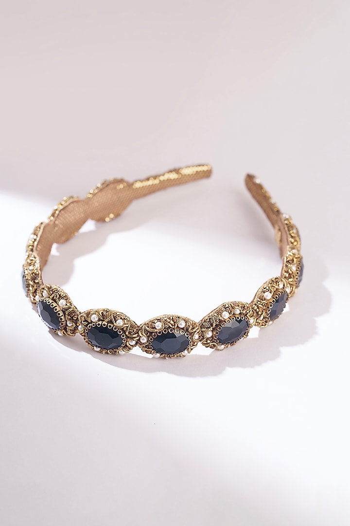 Black Hand Embroidered Headband by Deepa Gurnani at Pernia's Pop Up Shop