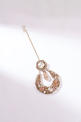 Multi-Colored Glass Beaded & Glass Crystal Maangtikka by Deepa Gurnani