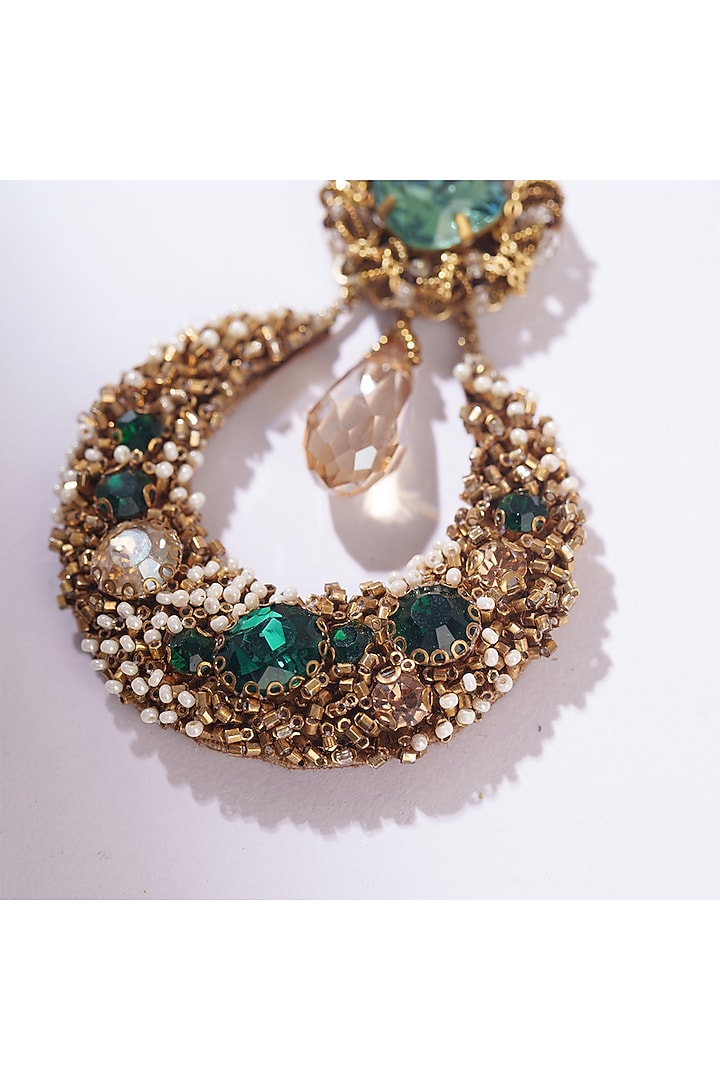 Green Glass Beaded & Glass Crystal Maangtikka by Deepa Gurnani at Pernia's Pop Up Shop