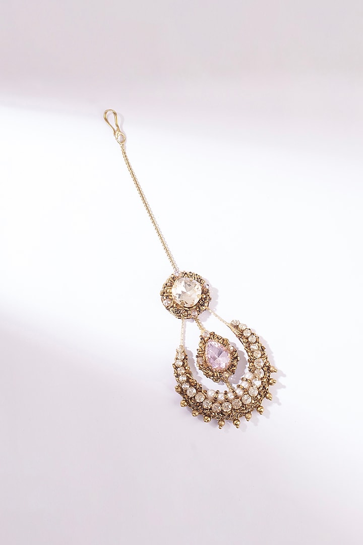 Multi-Colored Glass Beaded & Glass Crystal Maangtikka by Deepa Gurnani at Pernia's Pop Up Shop