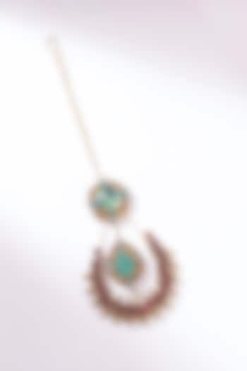 Green Glass Beaded & Glass Crystal Maangtikka by Deepa Gurnani at Pernia's Pop Up Shop