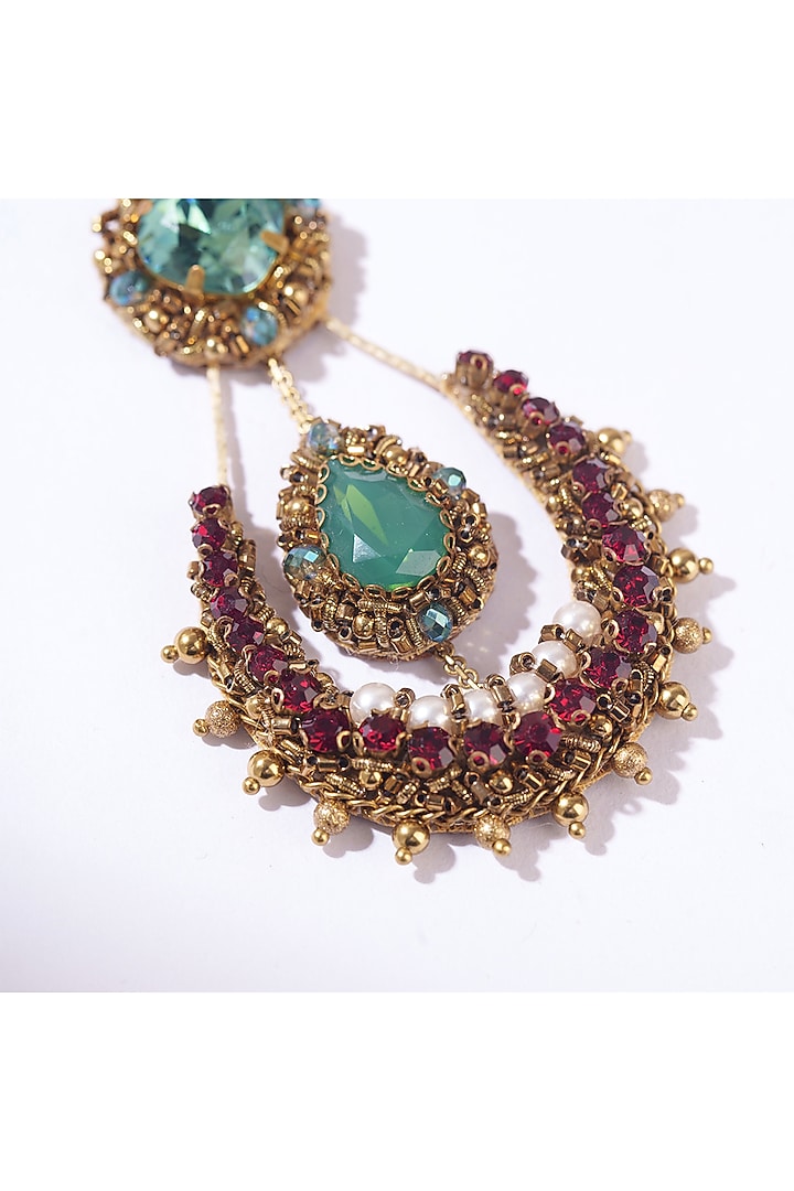Green Glass Beaded & Glass Crystal Maangtikka by Deepa Gurnani at Pernia's Pop Up Shop