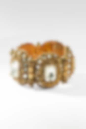 Gold Glass Beaded & Crystal Woven Bracelet by Deepa Gurnani at Pernia's Pop Up Shop