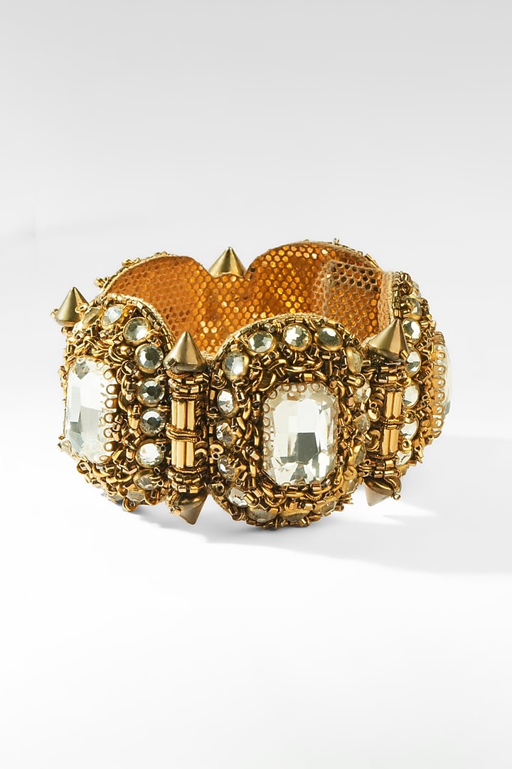 Gold Glass Beaded & Crystal Woven Bracelet by Deepa Gurnani at Pernia's Pop Up Shop