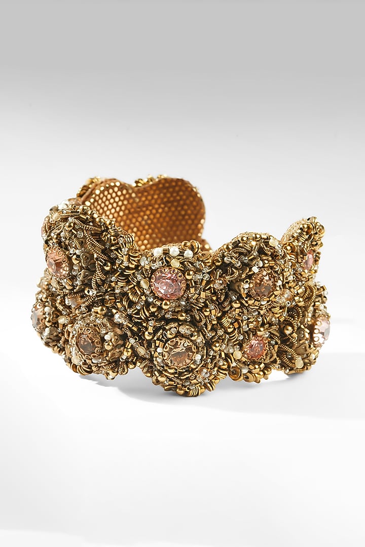 Gold Glass Beaded & Crystal Woven Bracelet by Deepa Gurnani at Pernia's Pop Up Shop