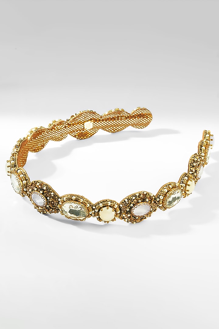 Gold Glass Beaded & Crystal Woven Headband by Deepa Gurnani at Pernia's Pop Up Shop