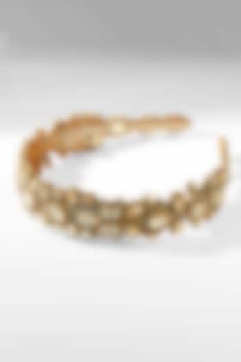 Gold Glass Beaded & Crystal Woven Headband by Deepa Gurnani at Pernia's Pop Up Shop