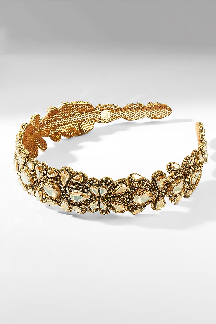 Gold Glass Beaded & Crystal Woven Headband by Deepa Gurnani at Pernia's Pop Up Shop