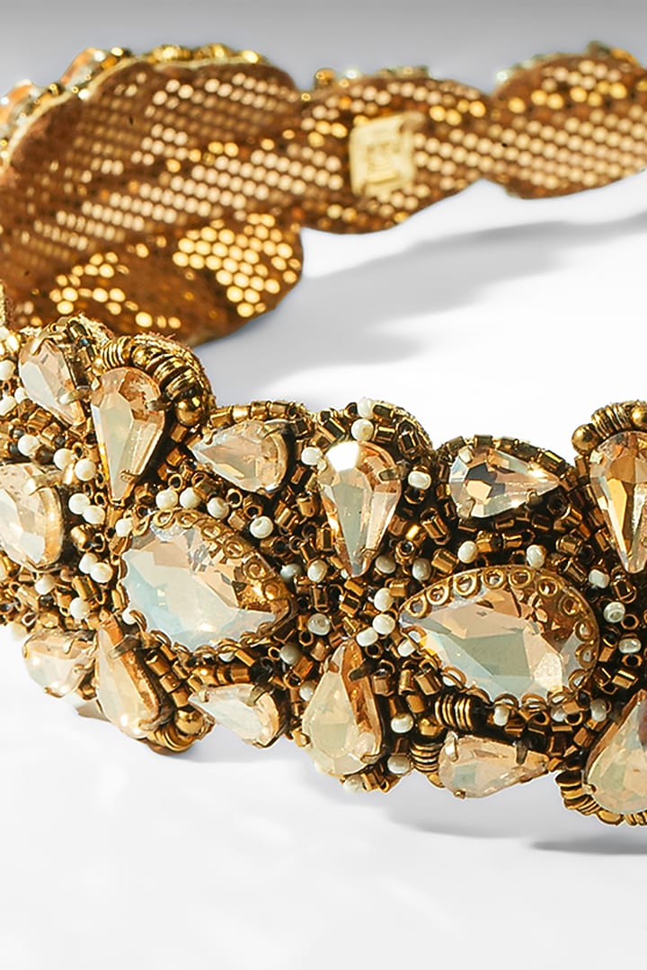 Gold Glass Beaded & Crystal Woven Headband by Deepa Gurnani at Pernia's Pop Up Shop