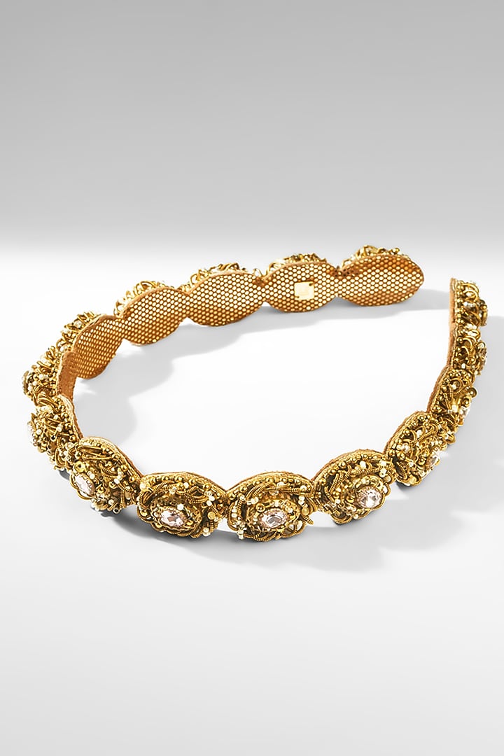 Gold Glass Beaded & Crystal Woven Headband by Deepa Gurnani at Pernia's Pop Up Shop