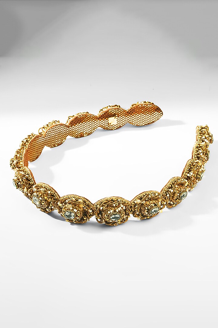 Gold Glass Beaded & Crystal Woven Headband by Deepa Gurnani at Pernia's Pop Up Shop