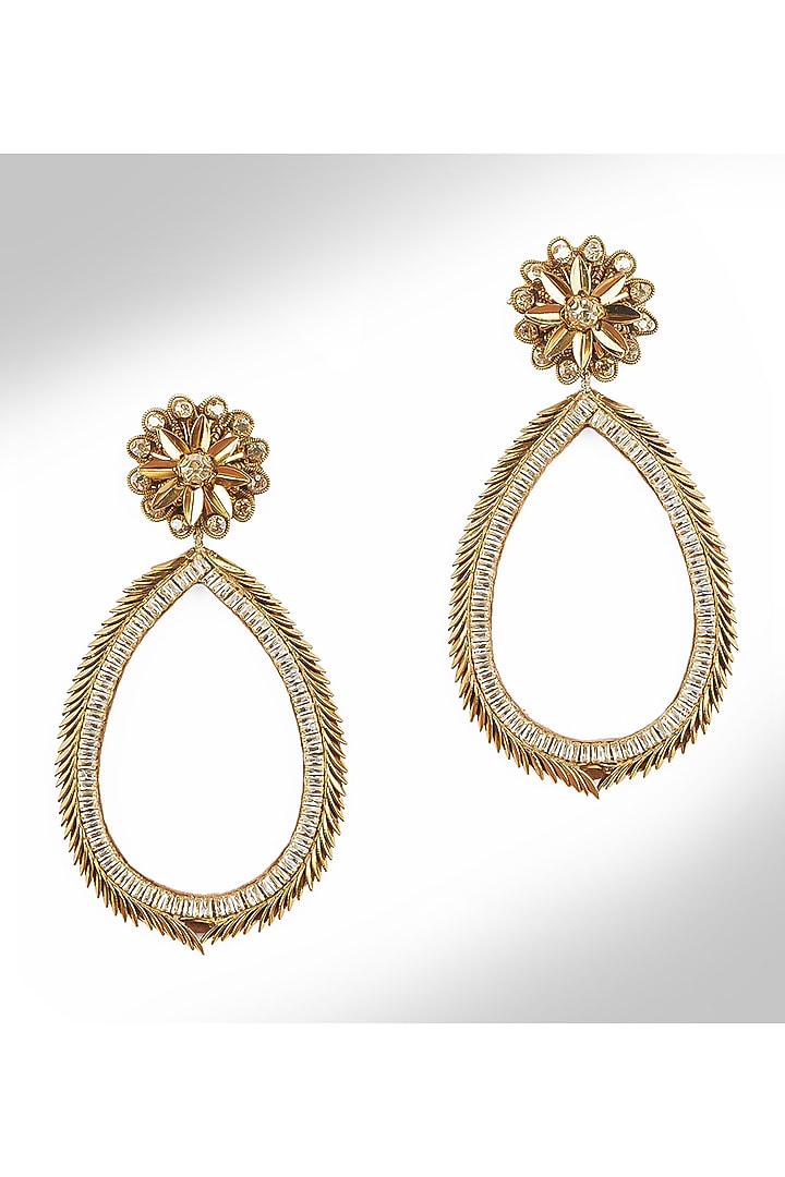 Gold Finish Glass Beaded Najia Dangler Earrings by Deepa Gurnani at Pernia's Pop Up Shop