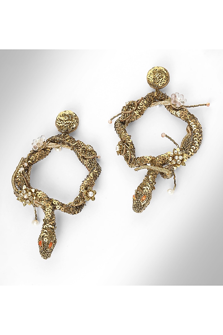 Gold Finish Glass Beaded Narcissa Dangler Earrings by Deepa Gurnani at Pernia's Pop Up Shop