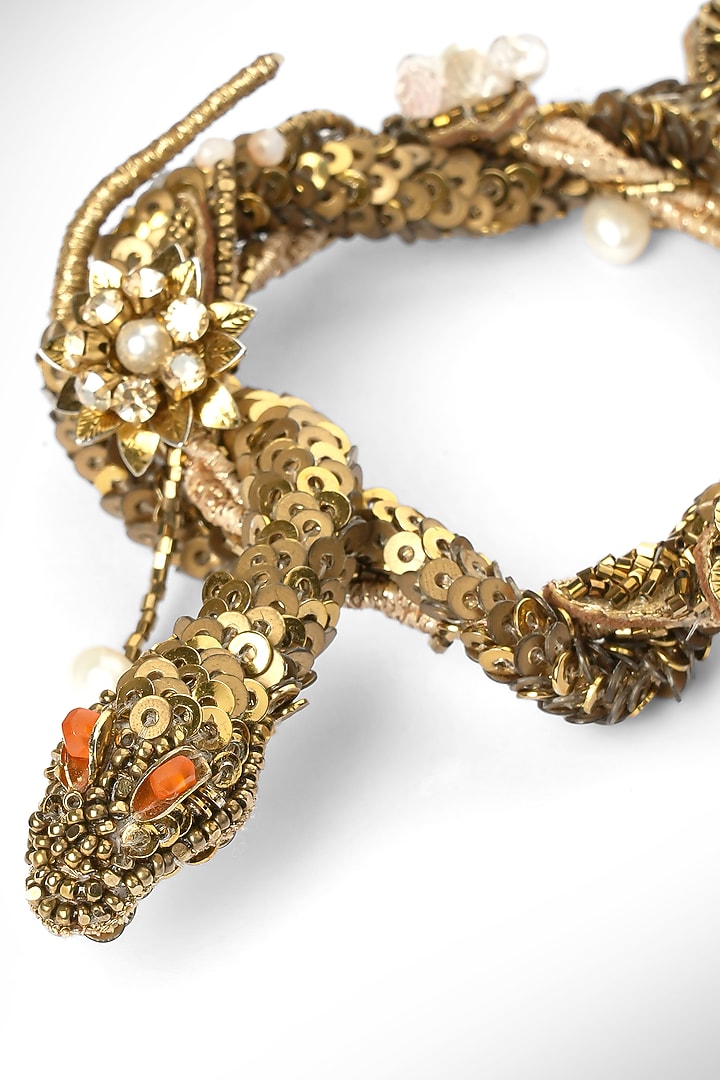 Gold Finish Glass Beaded Narcissa Dangler Earrings by Deepa Gurnani at Pernia's Pop Up Shop