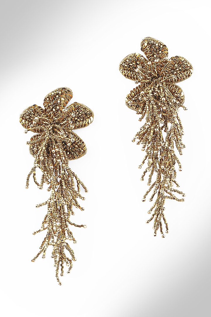 Gold Finish Glass Beaded Khilna Dangler Earrings by Deepa Gurnani at Pernia's Pop Up Shop