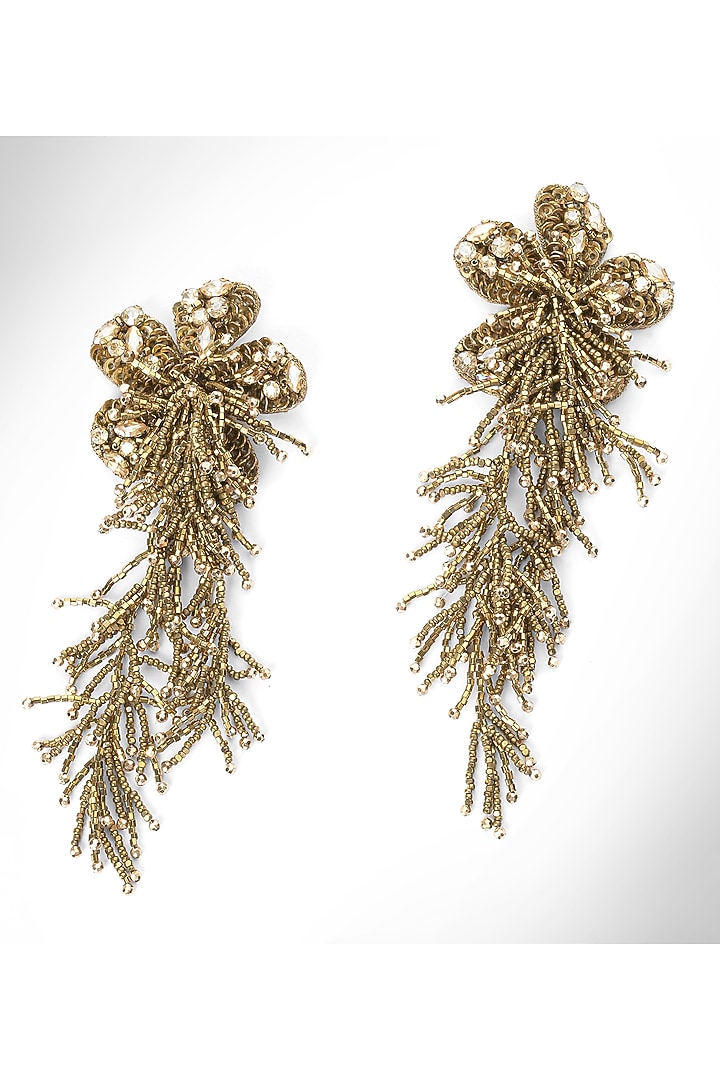 Gold Finish Glass Beaded Khilna Dangler Earrings by Deepa Gurnani at Pernia's Pop Up Shop