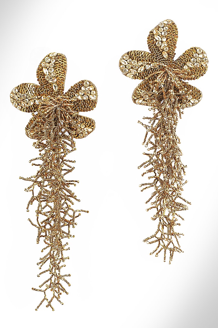 Gold Finish Glass Beaded Khilna Dangler Earrings by Deepa Gurnani at Pernia's Pop Up Shop