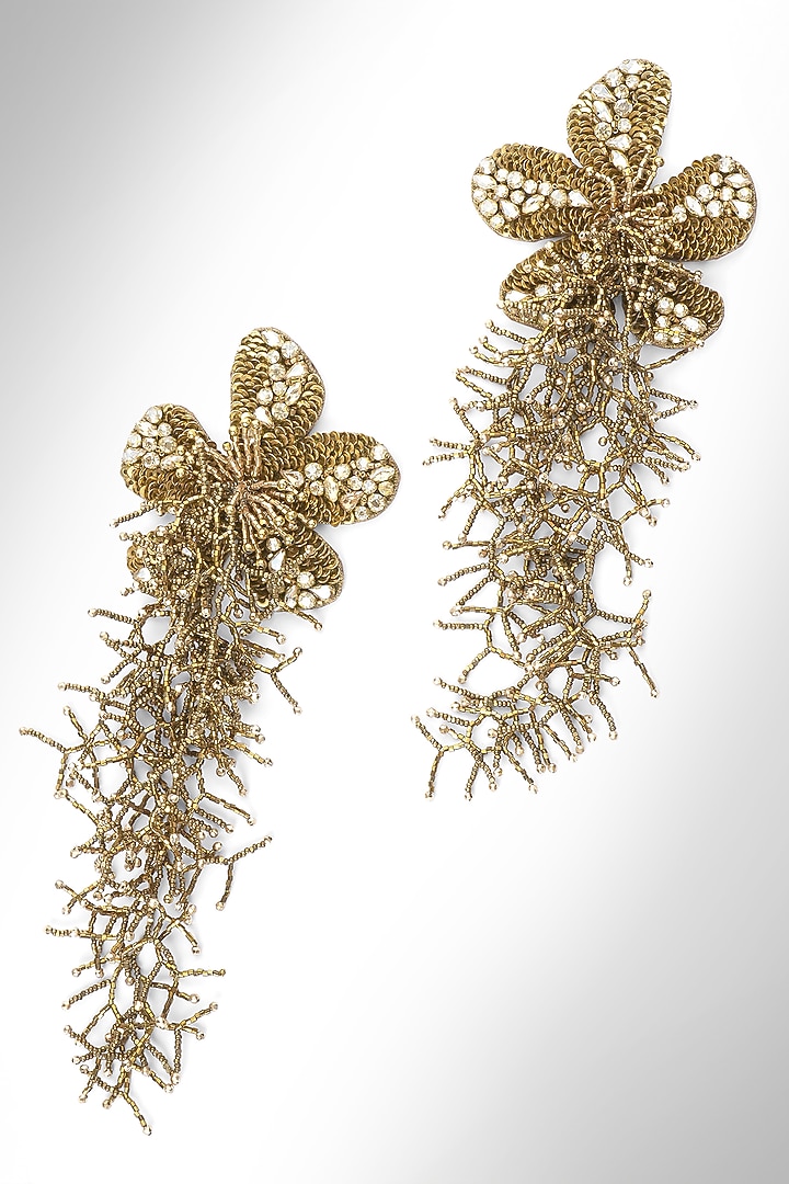 Gold Finish Glass Beaded Khilna Dangler Earrings by Deepa Gurnani at Pernia's Pop Up Shop