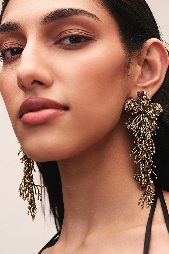 Gold Finish Glass Beaded Khilna Dangler Earrings by Deepa Gurnani at Pernia's Pop Up Shop