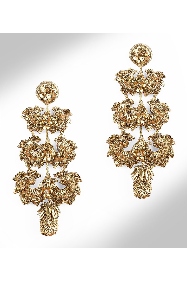 Gold Finish Glass Beaded Adelaide Dangler Earrings by Deepa Gurnani at Pernia's Pop Up Shop