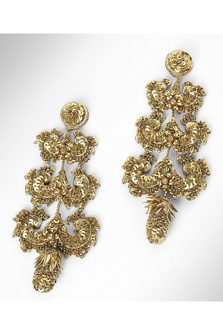 Gold Finish Glass Beaded Adelaide Dangler Earrings by Deepa Gurnani at Pernia's Pop Up Shop